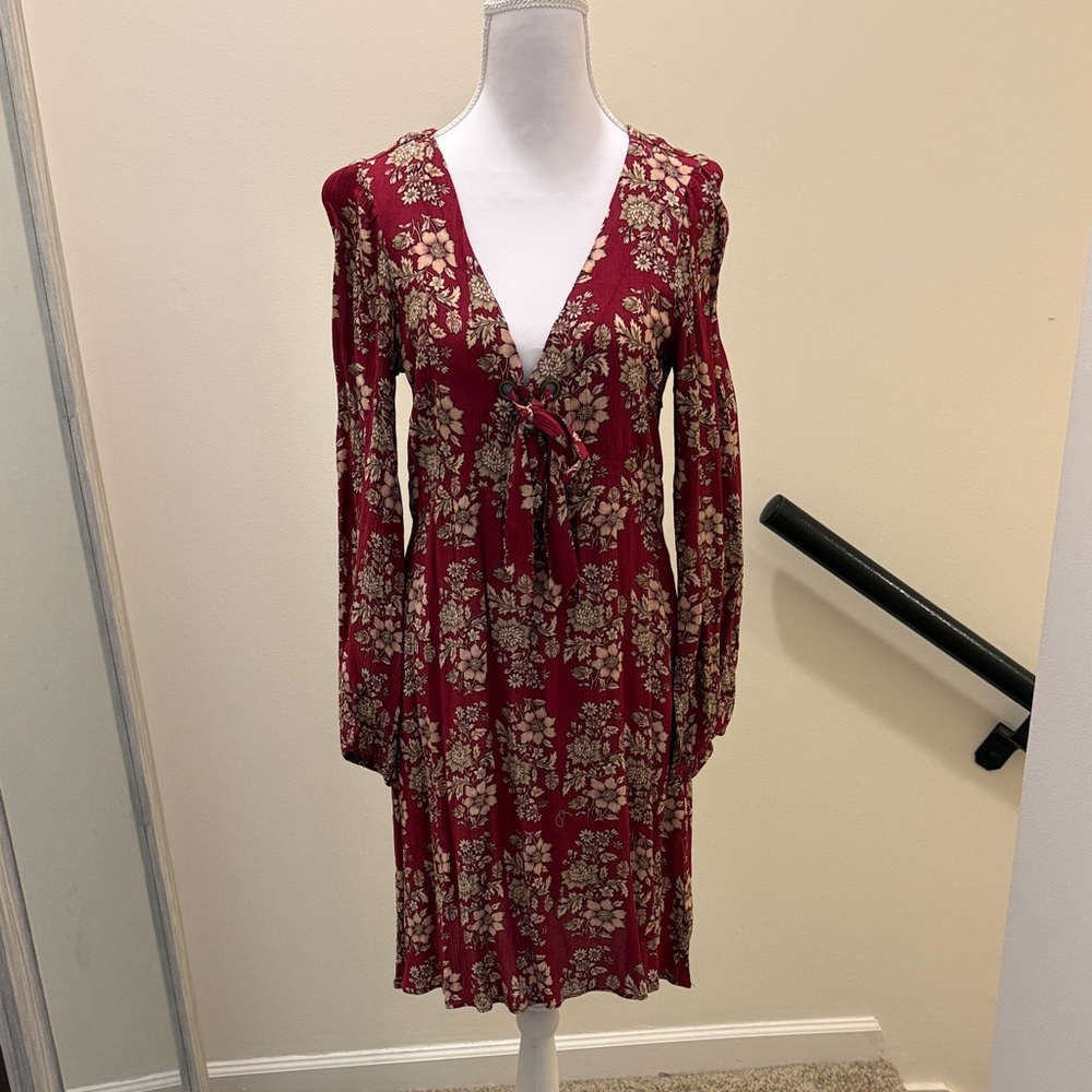 American Eagle Outfitters Burgundy Floral Long Sleeve Dress